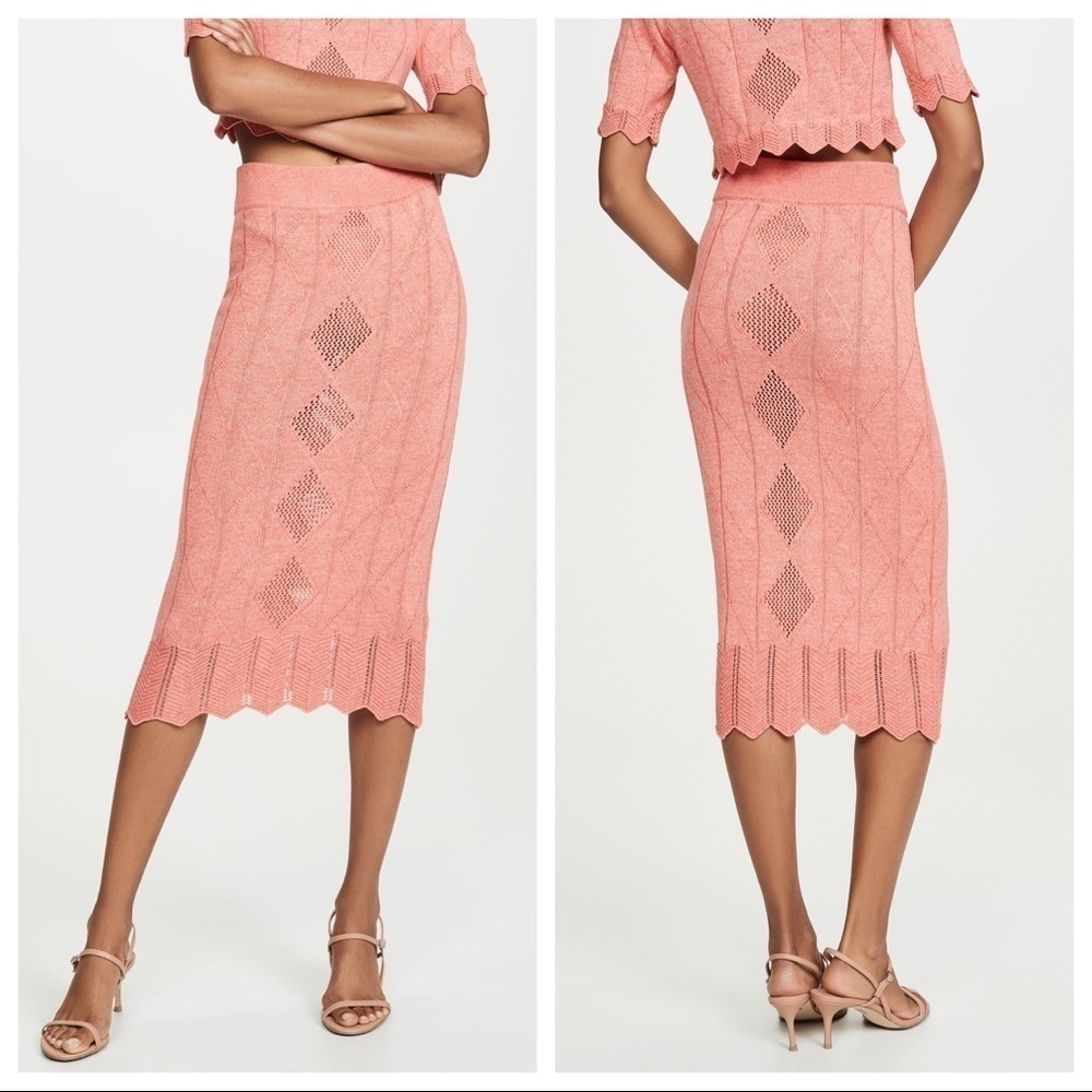 Victor Glemaud Pointelle Midi Skirt In Blood Orange Size S